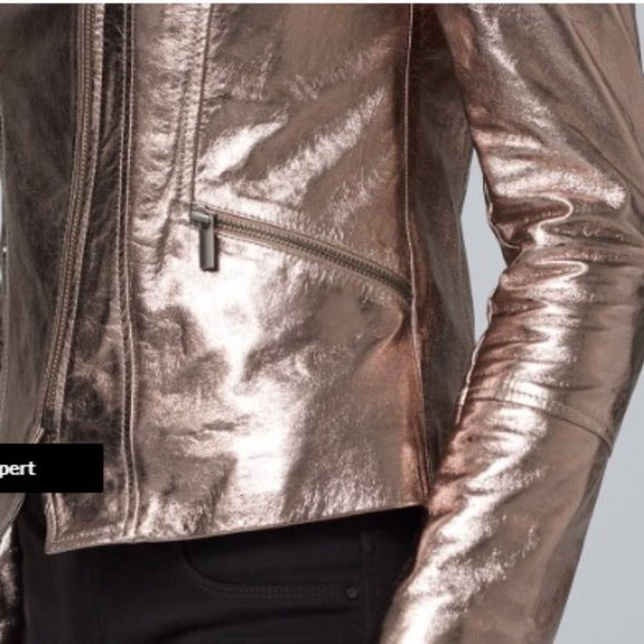 White House Black Market Gold Leather Jacket - Picture 3 of 7